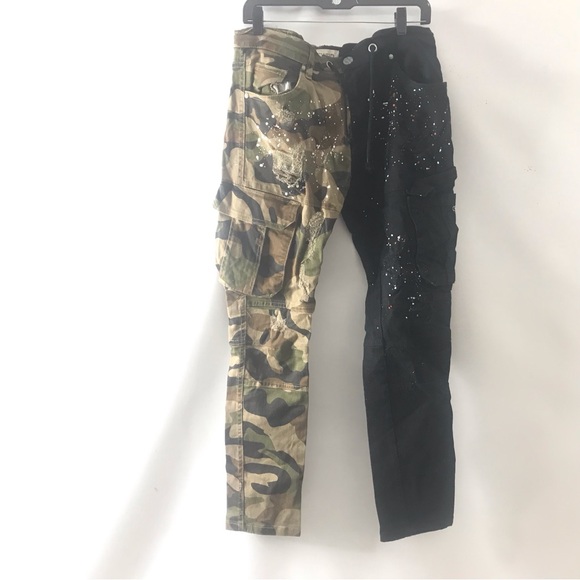 Fwrd Denim - FWRD Denim Women's Black and Camo Army Fatigue Jeans Size 34 Cargo Pants Pocket